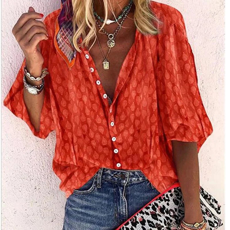 Women's Printed Cotton Blouse with Button-Front Closure in Vibrant Summer Colours | Lightweight Casual Shirt for Warm Weather | Koossa