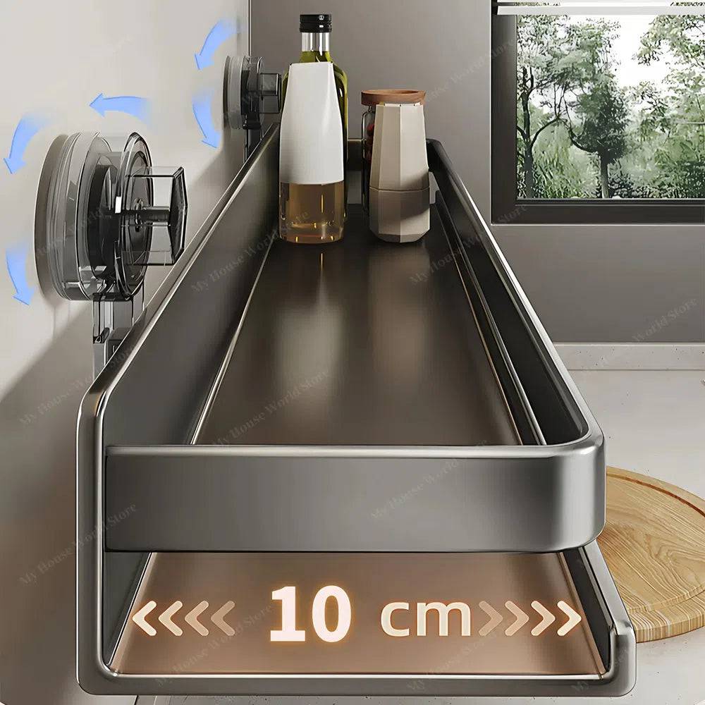 Stainless Steel Wall Shelf Suction Cup Spice Rack No-Drill Kitchen Storage Adjustable 12-20 Inch Organizer for Bathroom Pantry Cooking | Lonoma