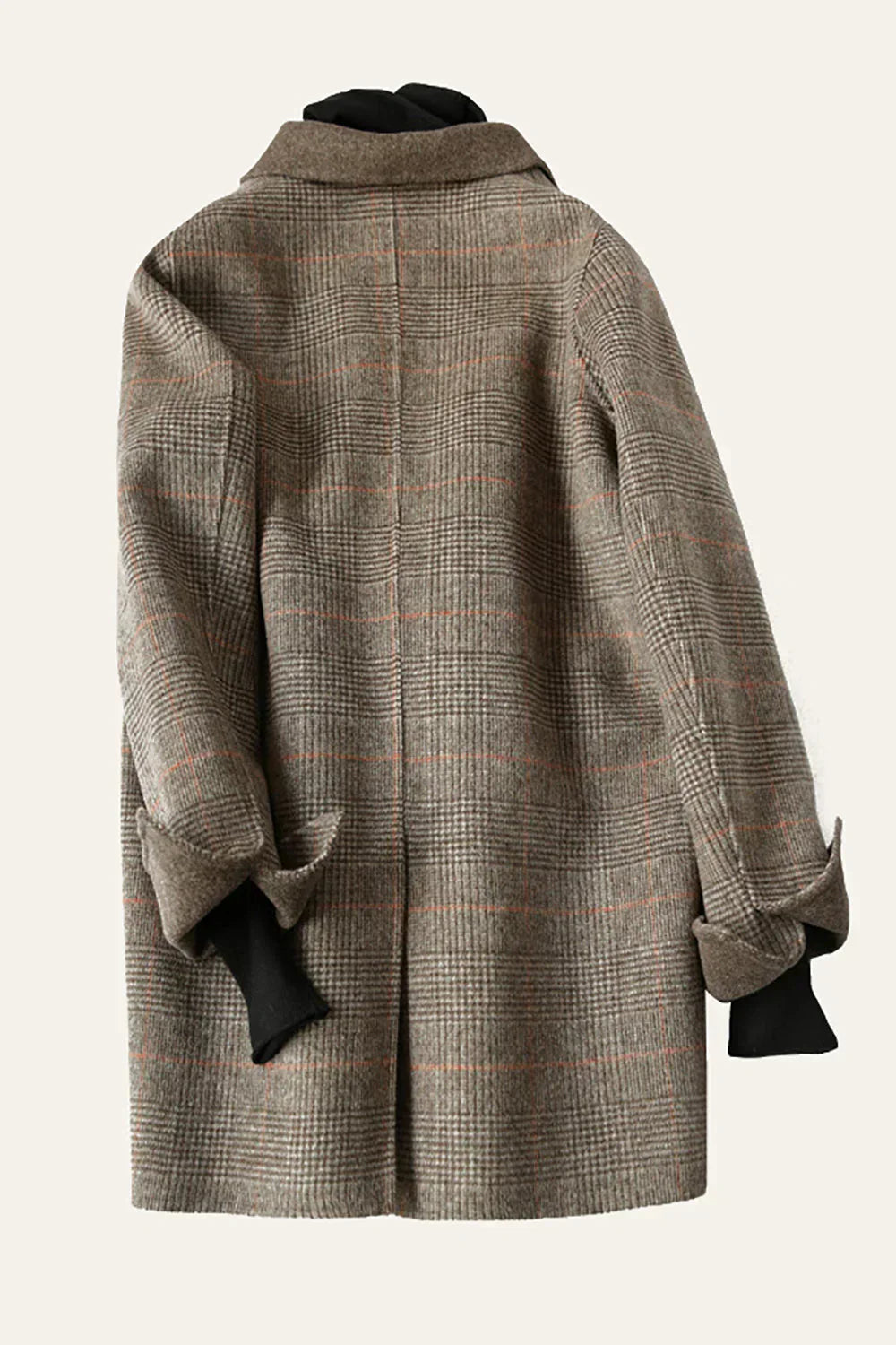 Women's Beige Checked Winter Coat — Classic Double-Breasted Wool-Blend Coat for Cold Weather & Everyday Elegance | Koossa