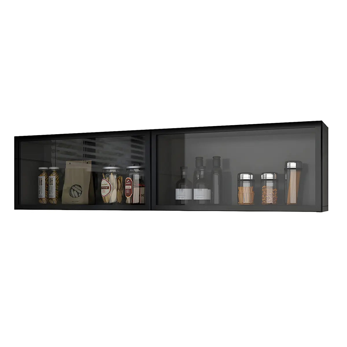 Vitrine Murale avec Porte Vitrée Blanc Gris 5 Tailles LED Rangement Aérien Cuisine Salon Élégant Moderne | Koossa