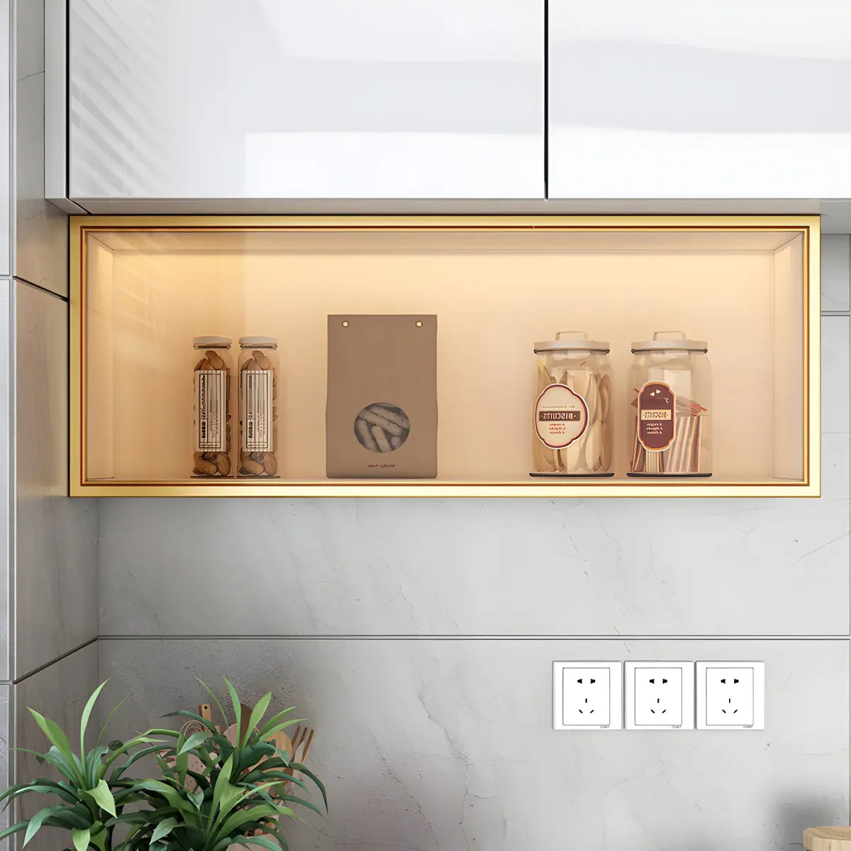 Vitrine Murale avec Porte Vitrée Blanc Gris 5 Tailles LED Rangement Aérien Cuisine Salon Élégant Moderne | Koossa