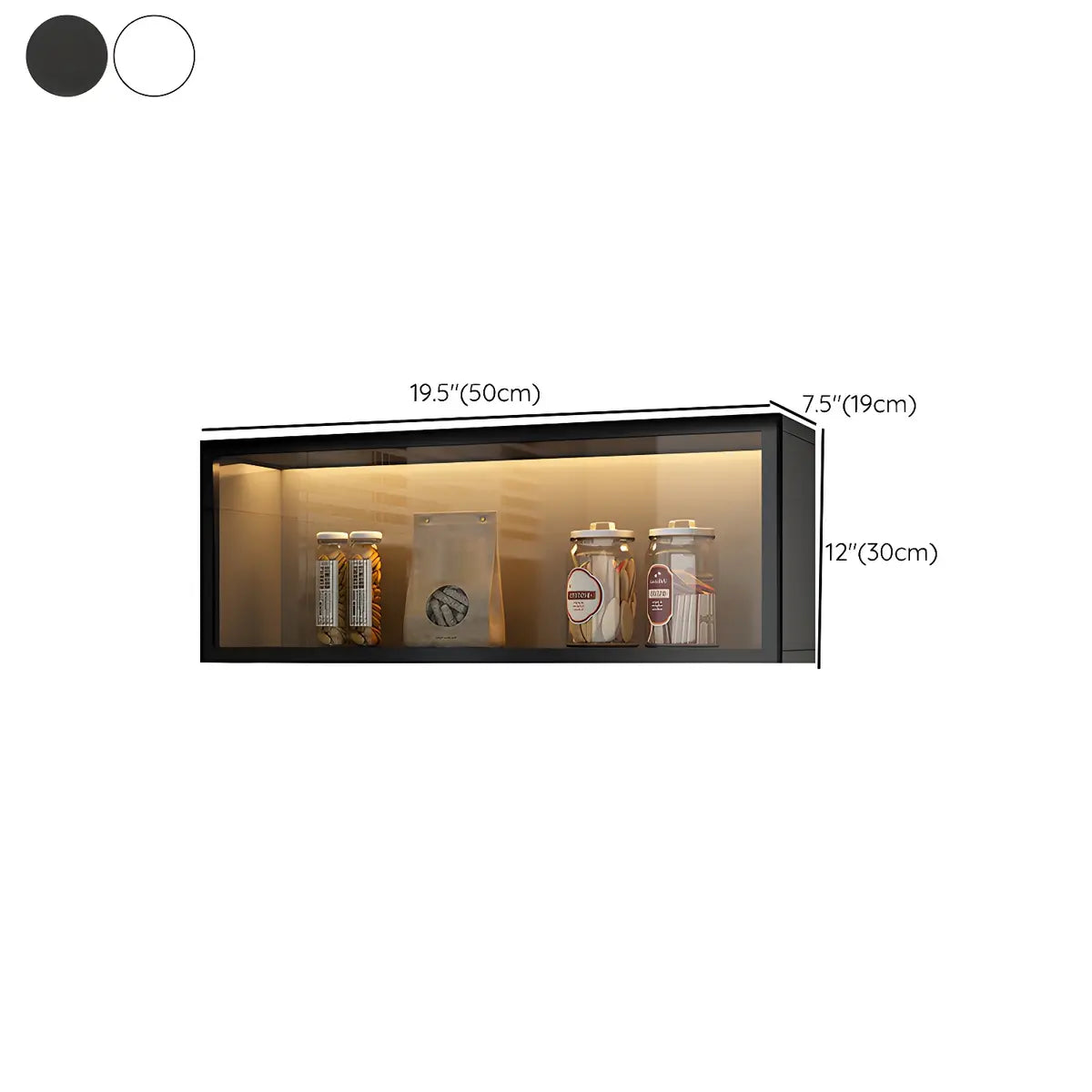 Vitrine Murale avec Porte Vitrée Blanc Gris 5 Tailles LED Rangement Aérien Cuisine Salon Élégant Moderne | Koossa
