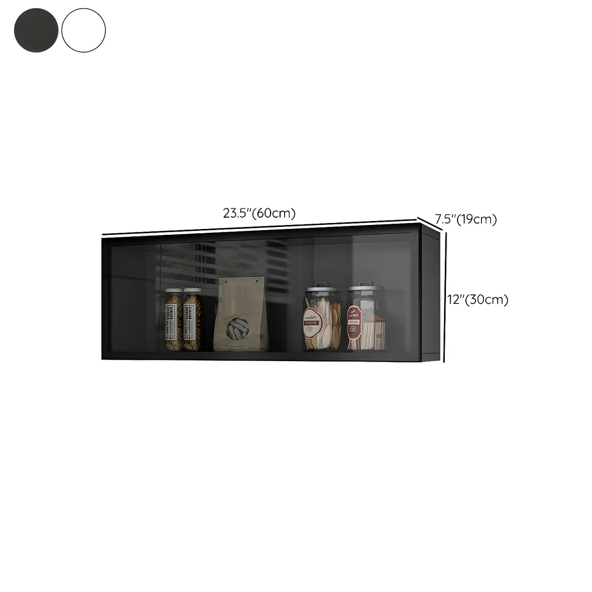 Vitrine Murale avec Porte Vitrée Blanc Gris 5 Tailles LED Rangement Aérien Cuisine Salon Élégant Moderne | Koossa