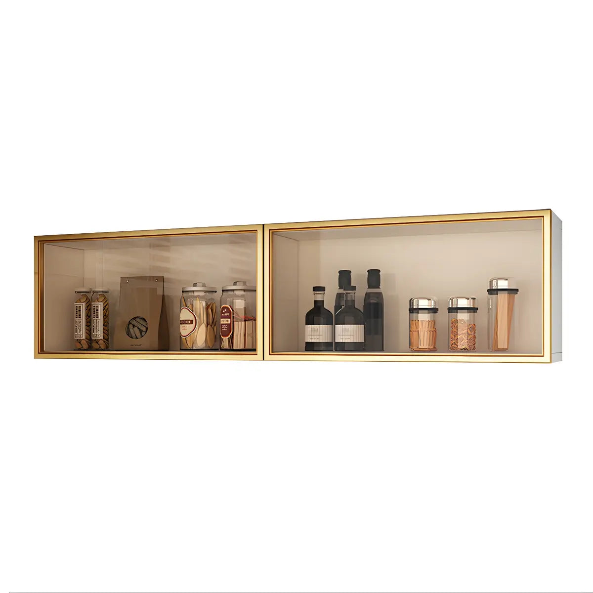 Vitrine Murale avec Porte Vitrée Blanc Gris 5 Tailles LED Rangement Aérien Cuisine Salon Élégant Moderne | Koossa