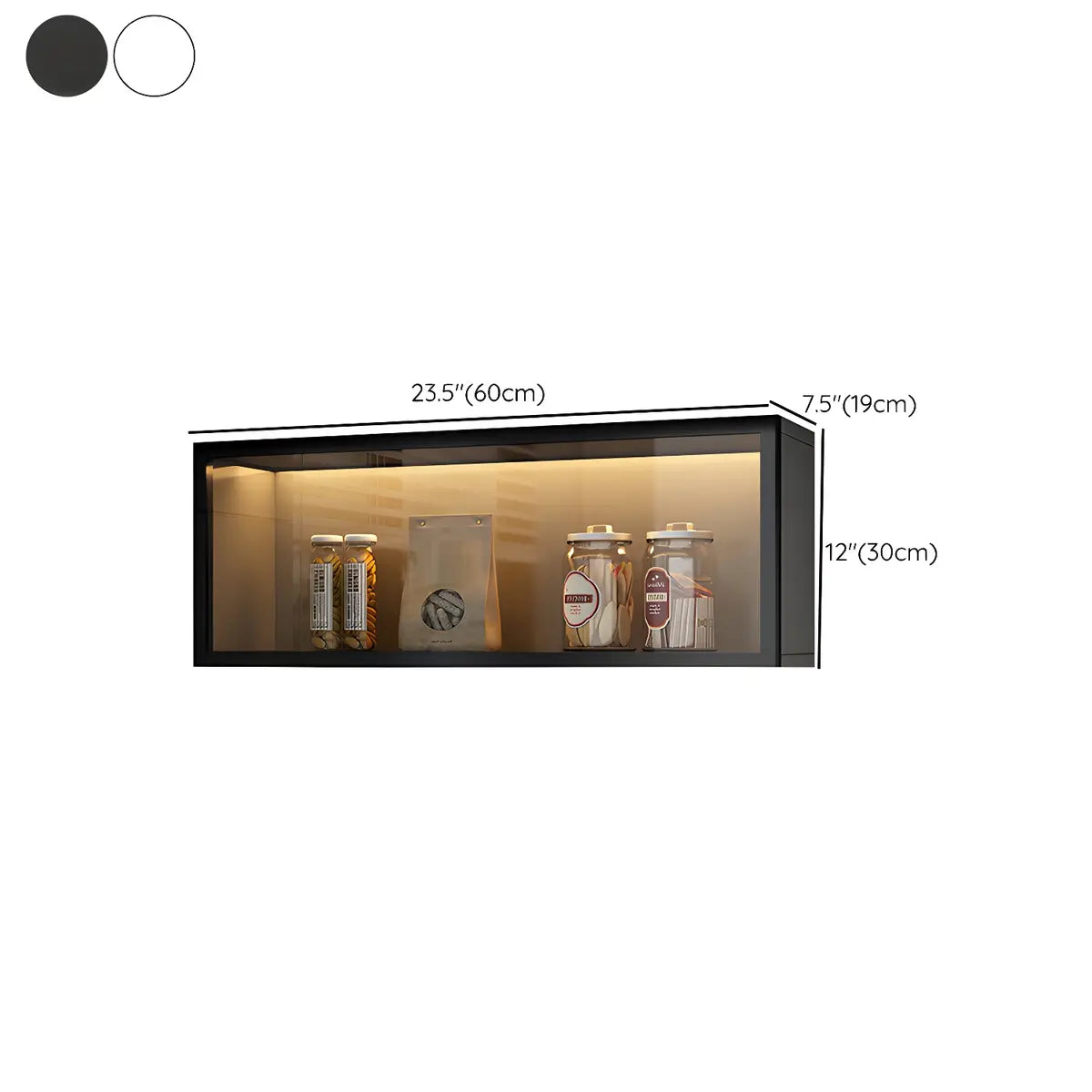 Vitrine Murale avec Porte Vitrée Blanc Gris 5 Tailles LED Rangement Aérien Cuisine Salon Élégant Moderne | Koossa