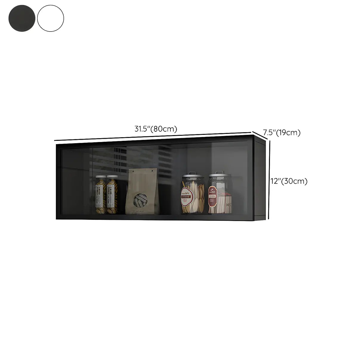 Vitrine Murale avec Porte Vitrée Blanc Gris 5 Tailles LED Rangement Aérien Cuisine Salon Élégant Moderne | Koossa