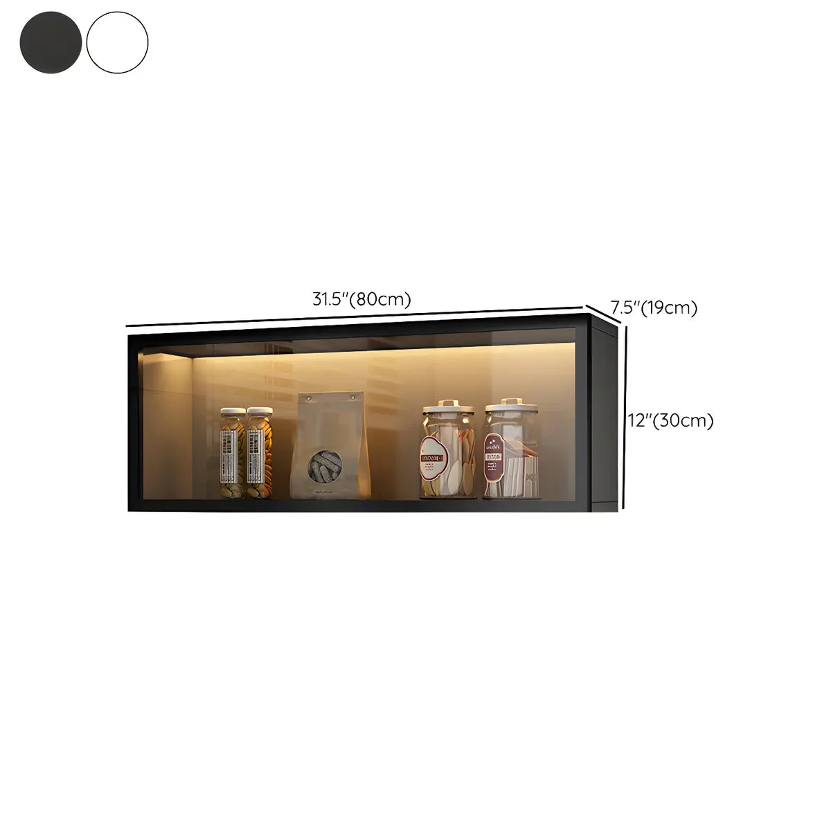 Vitrine Murale avec Porte Vitrée Blanc Gris 5 Tailles LED Rangement Aérien Cuisine Salon Élégant Moderne | Koossa