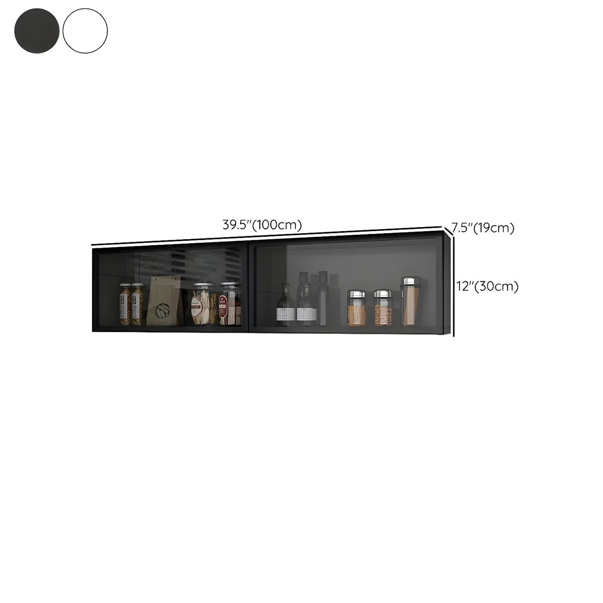 Vitrine Murale avec Porte Vitrée Blanc Gris 5 Tailles LED Rangement Aérien Cuisine Salon Élégant Moderne | Koossa