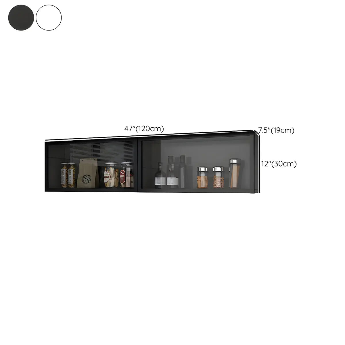 Vitrine Murale avec Porte Vitrée Blanc Gris 5 Tailles LED Rangement Aérien Cuisine Salon Élégant Moderne | Koossa