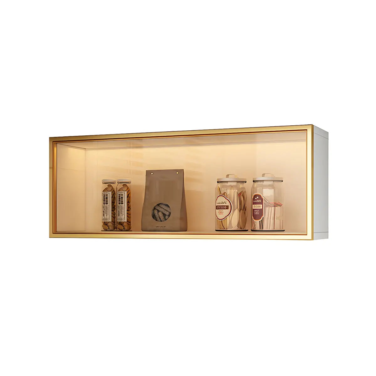 Vitrine Murale avec Porte Vitrée Blanc Gris 5 Tailles LED Rangement Aérien Cuisine Salon Élégant Moderne | Koossa