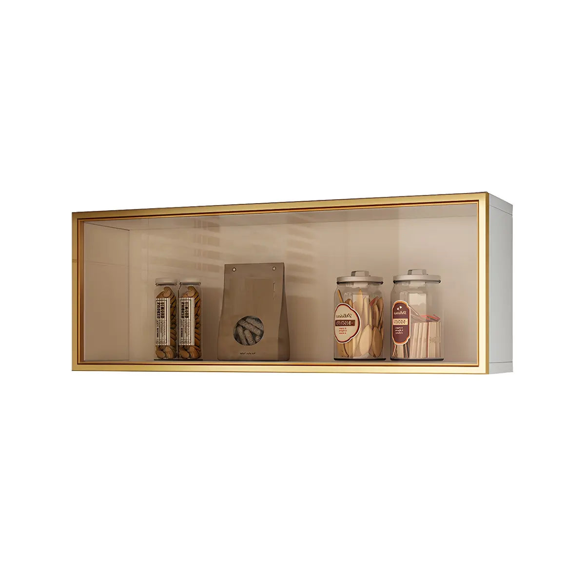 Vitrine Murale avec Porte Vitrée Blanc Gris 5 Tailles LED Rangement Aérien Cuisine Salon Élégant Moderne | Koossa