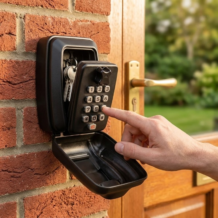Wall Mount Key Lock Box with Combination Lock, Black Zinc Alloy, Weatherproof Outdoor Indoor Key Safe for Front Door, Garage, Rental | Lonoma