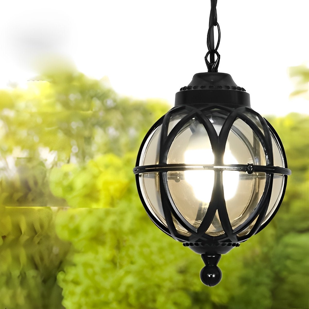Suspension extérieure globe en aluminium noir E27 pour jardin terrasse balcon éclairage vintage ambiance rétro | Koossa
