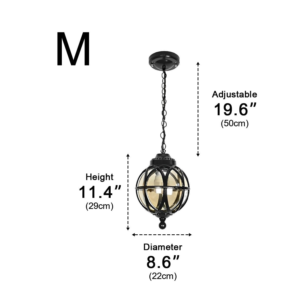 Suspension extérieure globe en aluminium noir E27 pour jardin terrasse balcon éclairage vintage ambiance rétro | Koossa