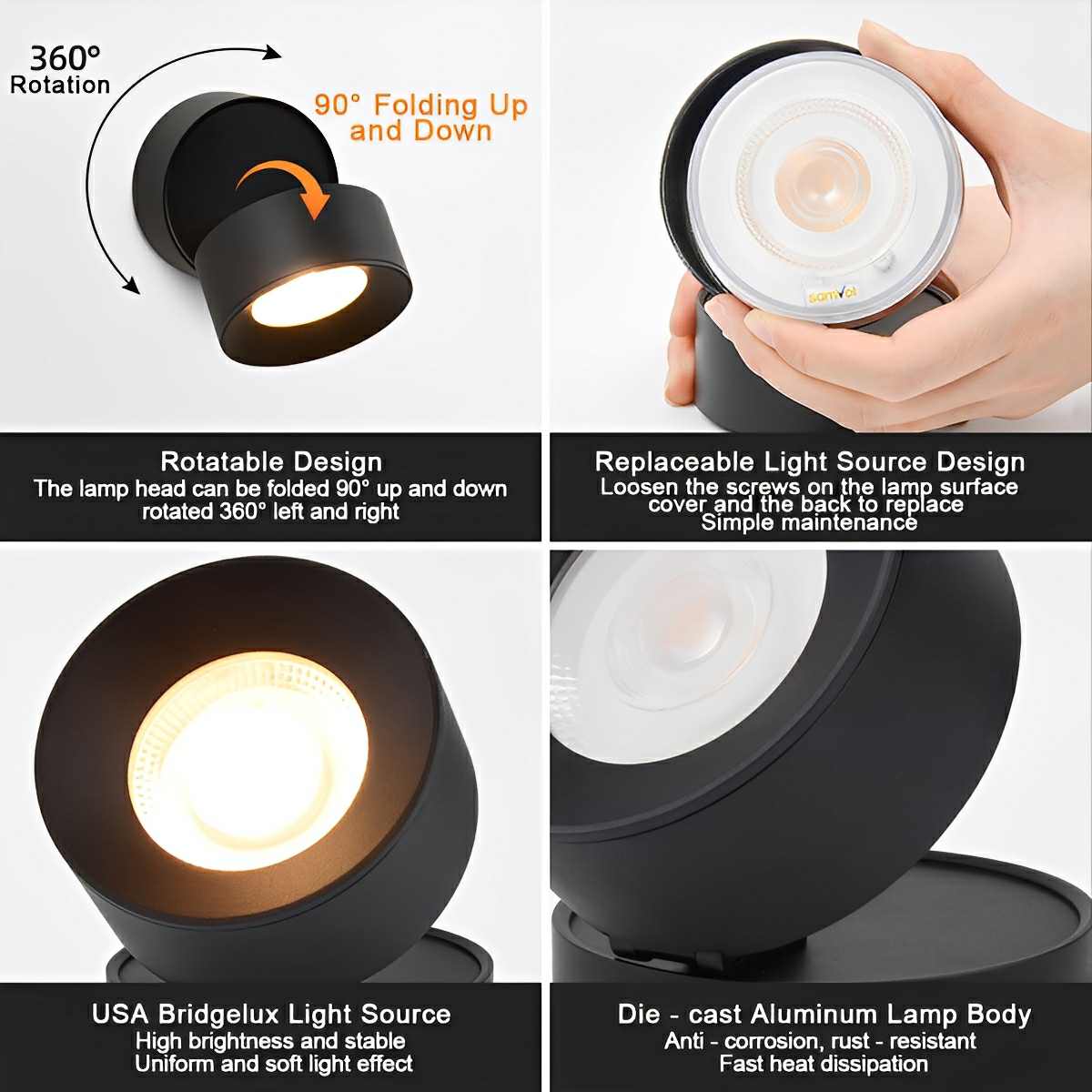 Outdoor LED Wall Spotlight, Adjustable Head Black Cast Aluminum IP65 Light for Patio, Garden, Porch, Entryway, Landscape & Walkway | Lonoma