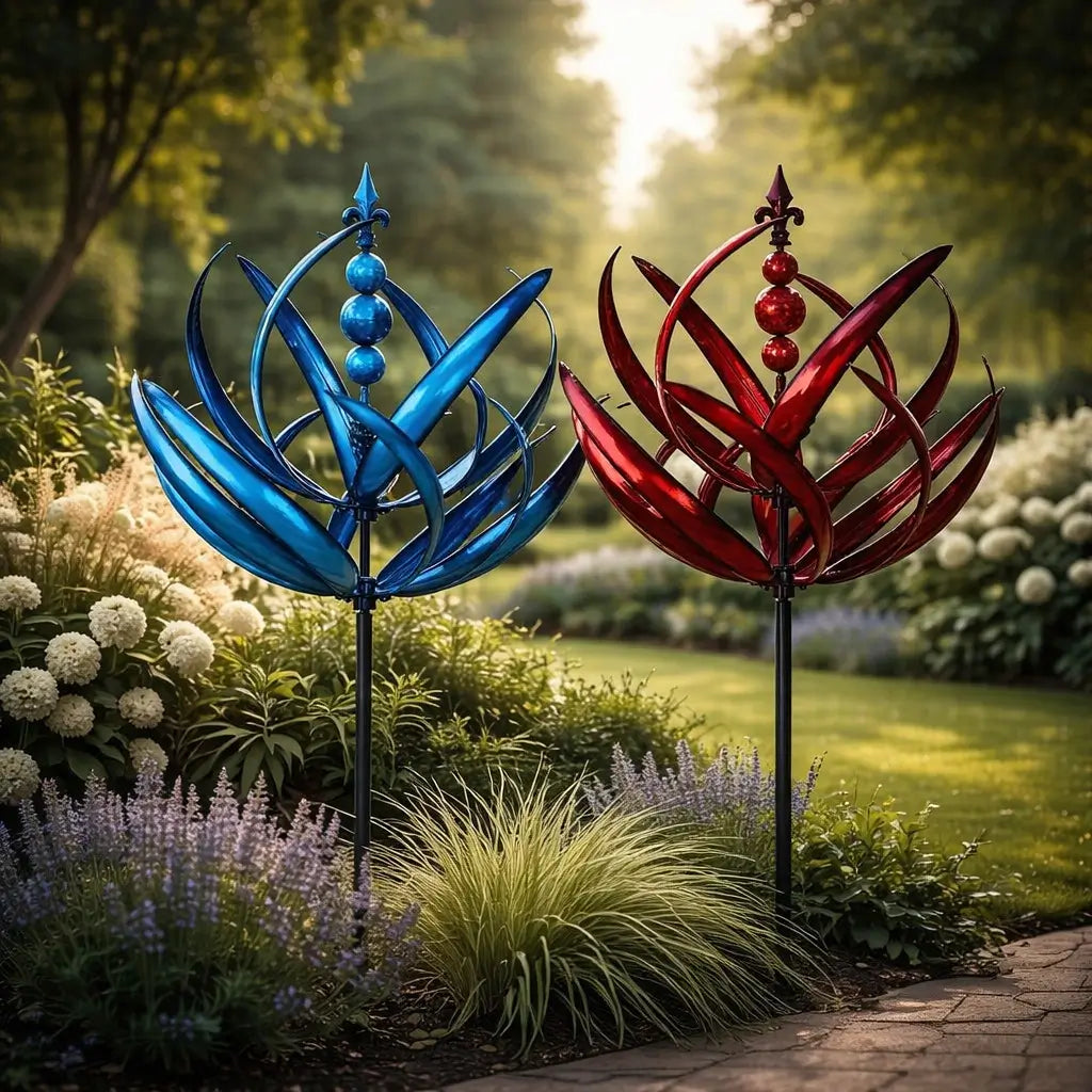 Decorative Wind Spinner Lotus Flower Garden Stake Metal Outdoor Yard Art Weathervane Colorful Spinning Kinetic Sculpture for Lawn Patio | Lonoma