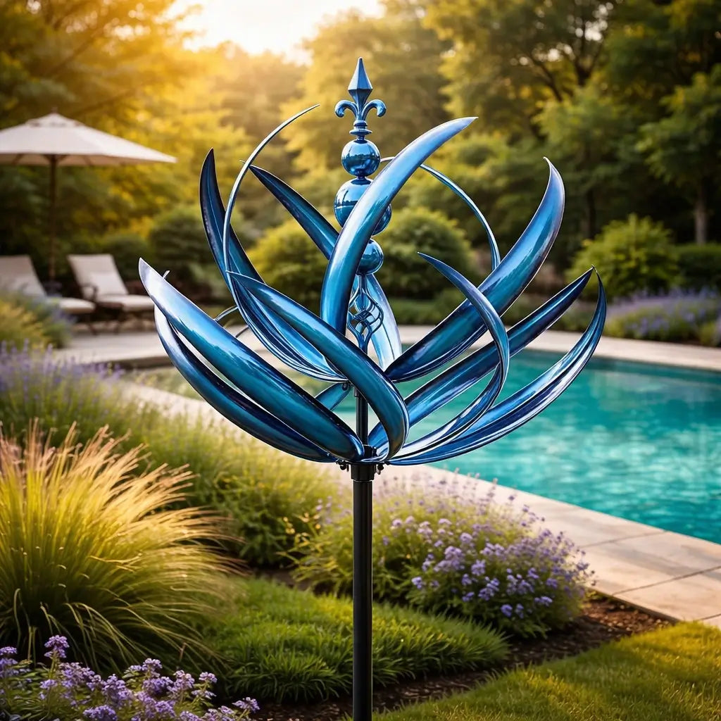 Decorative Wind Spinner Lotus Flower Garden Stake Metal Outdoor Yard Art Weathervane Colorful Spinning Kinetic Sculpture for Lawn Patio | Lonoma