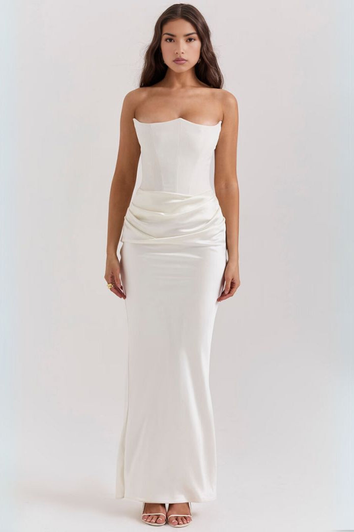 Strapless Evening Gown with Draped Waist Detail and Full-Length Silhouette for Formal Occasions and Black-Tie Events | Koossa