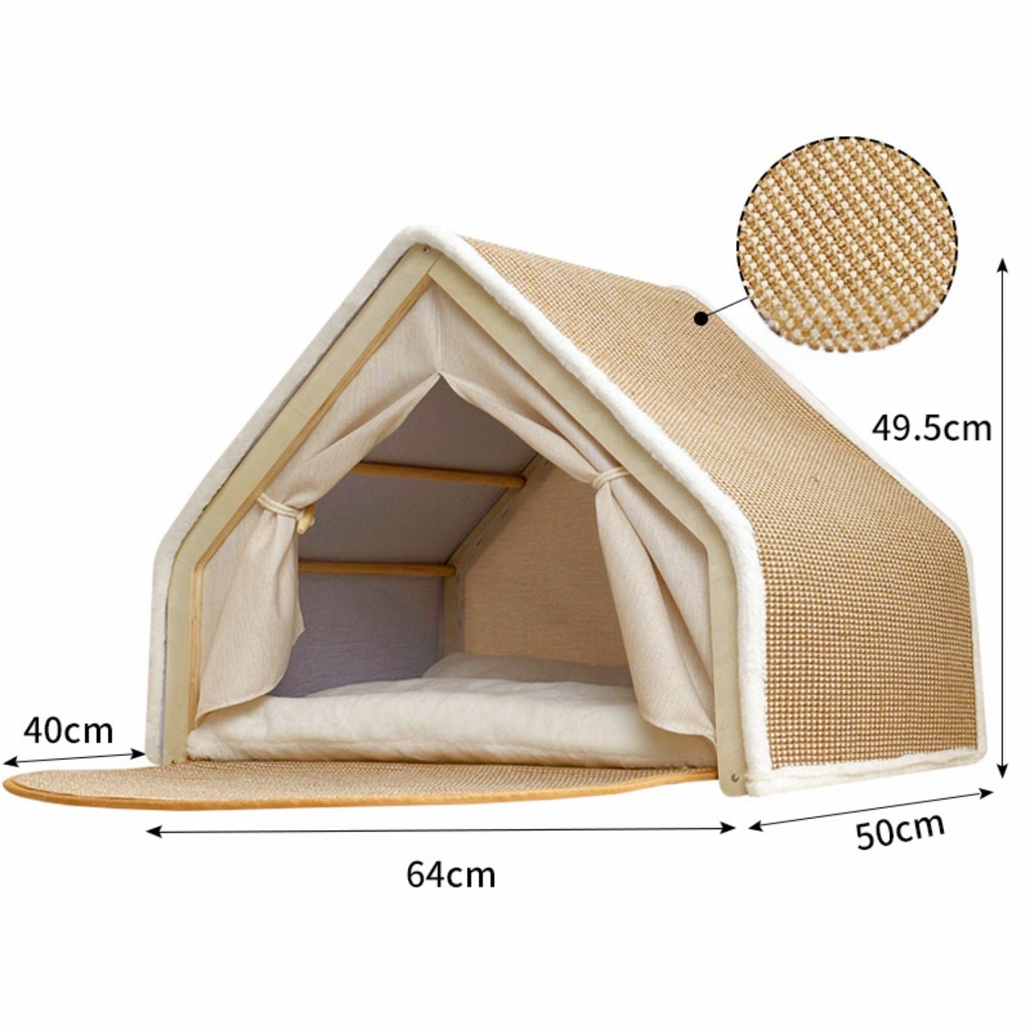 Cat House with Scratching Roof Sisal Wooden Indoor Cat Bed Cave Hideaway Warm Cushion Small Medium Large Kitten Furniture Cosy Villa | Koossa