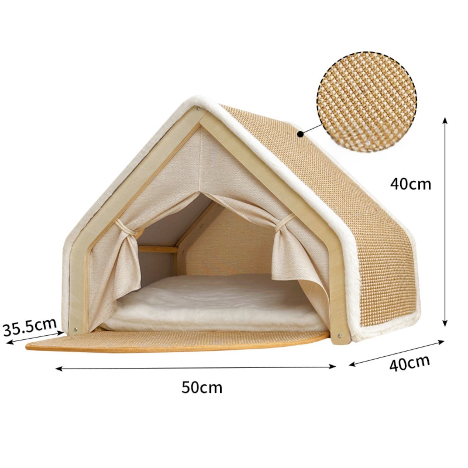 Cat House with Scratching Roof Sisal Wooden Indoor Cat Bed Cave Hideaway Warm Cushion Small Medium Large Kitten Furniture Cosy Villa | Koossa