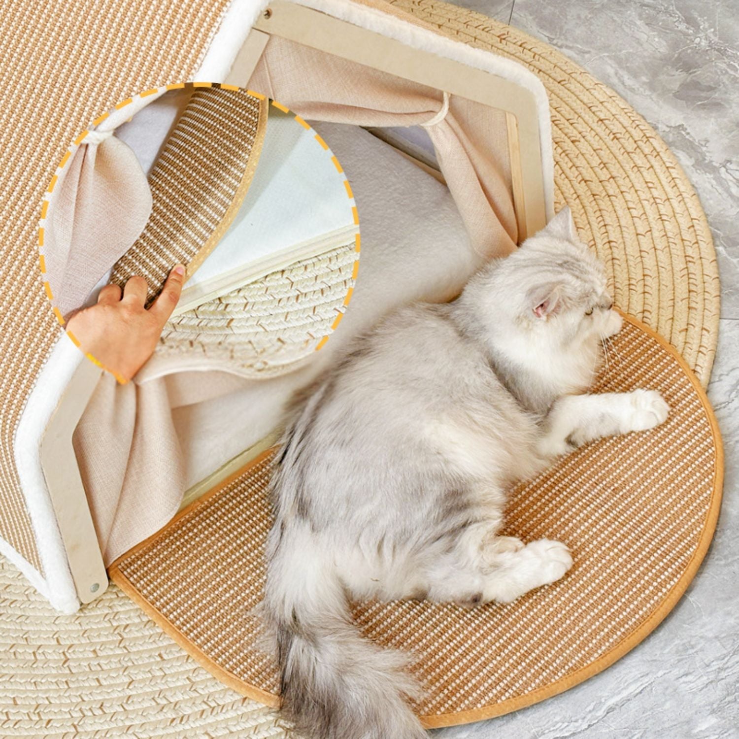 Cat House with Scratching Roof Sisal Wooden Indoor Cat Bed Cave Hideaway Warm Cushion Small Medium Large Kitten Furniture Cosy Villa | Koossa