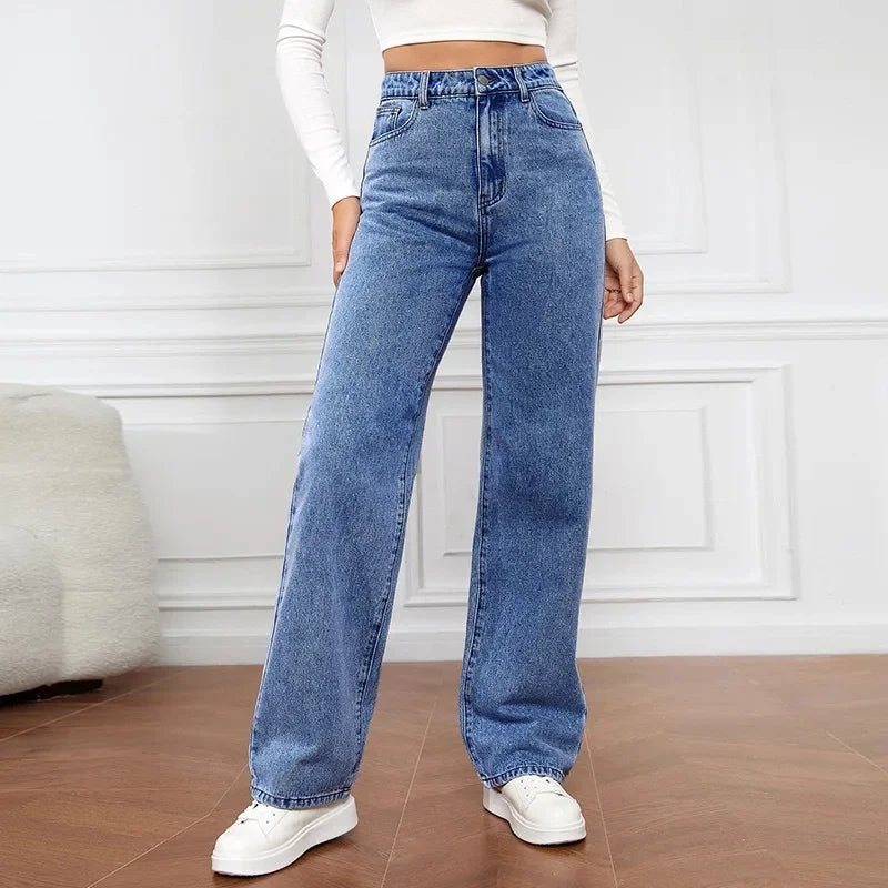 Women's High Waist Wide Leg Jeans in Classic Denim | Contemporary Relaxed Fit Trousers for Effortless Everyday Style | Koossa