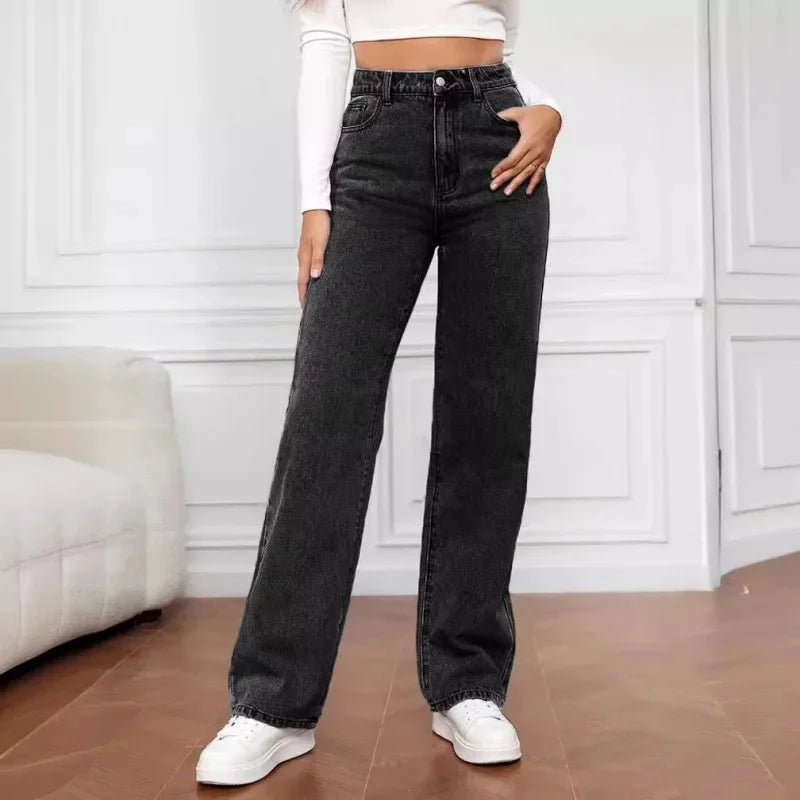 Women's High Waist Wide Leg Jeans in Classic Denim | Contemporary Relaxed Fit Trousers for Effortless Everyday Style | Koossa