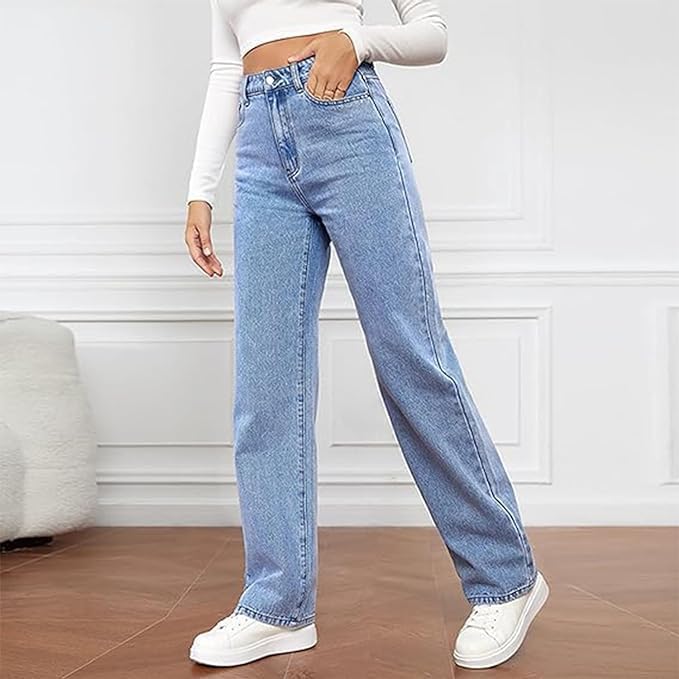 Women's High Waist Wide Leg Jeans in Classic Denim | Contemporary Relaxed Fit Trousers for Effortless Everyday Style | Koossa