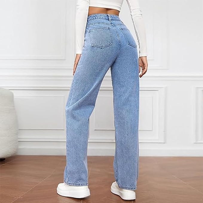 Women's High Waist Wide Leg Jeans in Classic Denim | Contemporary Relaxed Fit Trousers for Effortless Everyday Style | Koossa