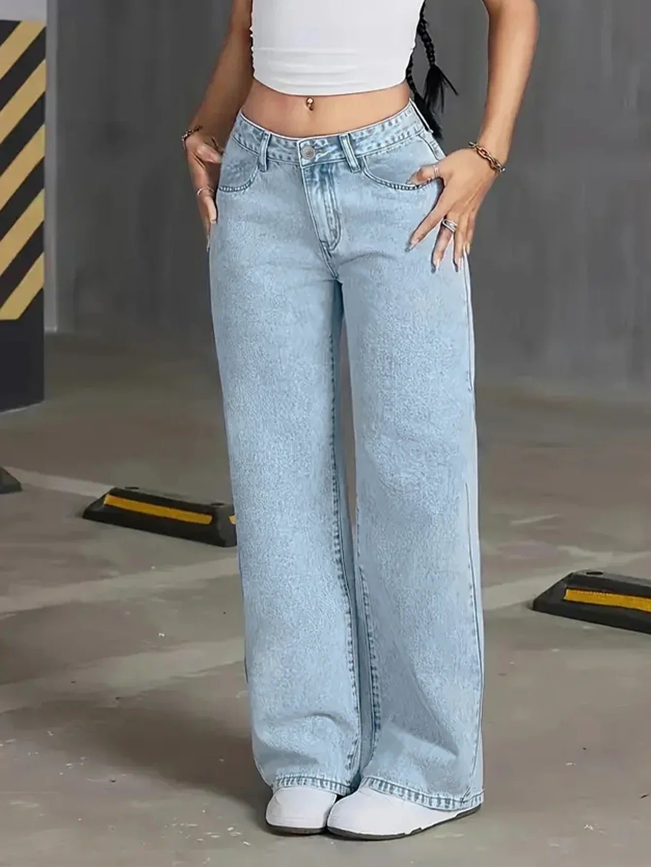 Women's High-Rise Wide Leg Jeans in Light Blue Denim | Relaxed Fit Trousers for Casual Summer Style | Koossa