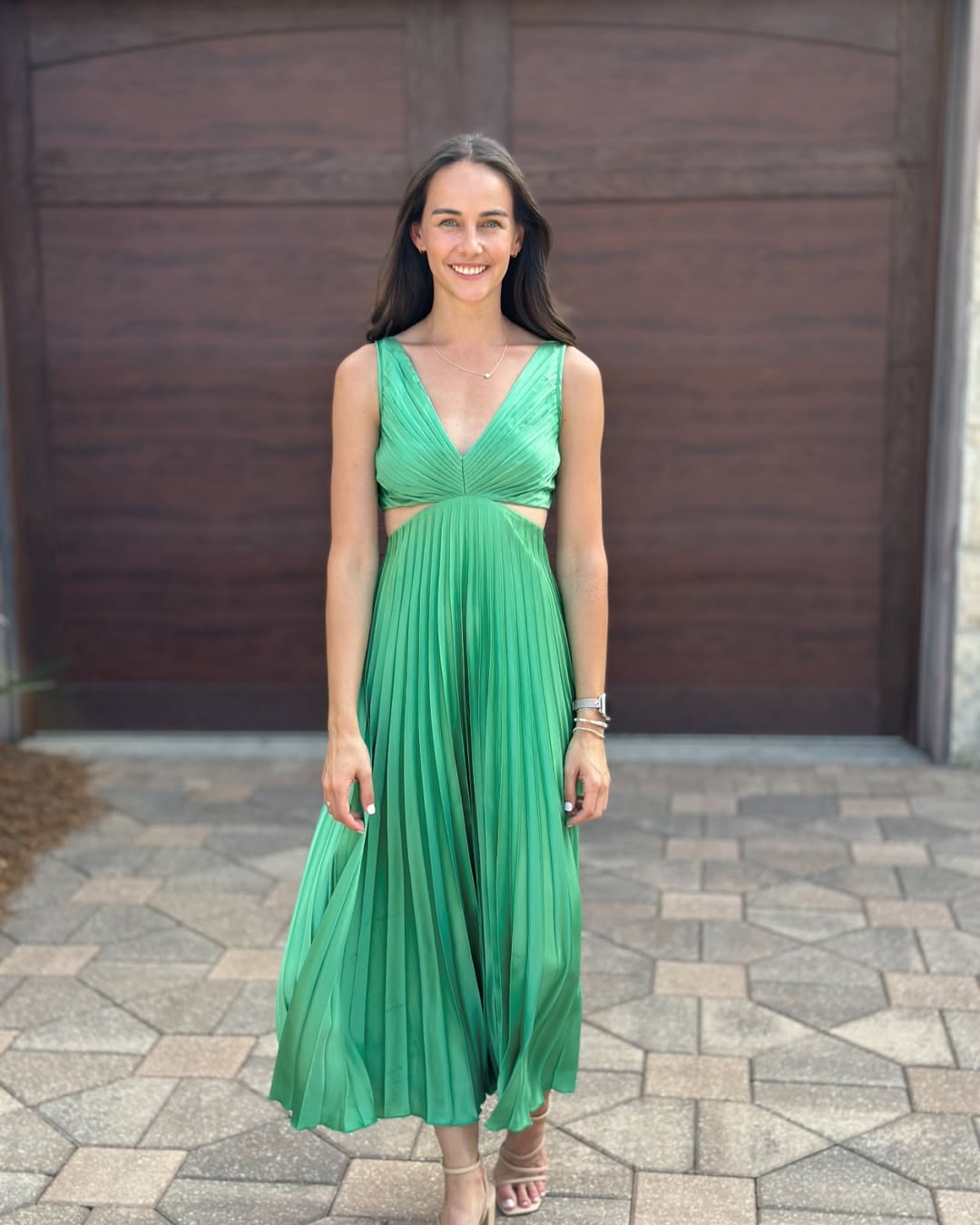 Women's Pleated Midi Dress with Cutout Waist Detail in Five Colours for Weddings and Celebrations | Koossa