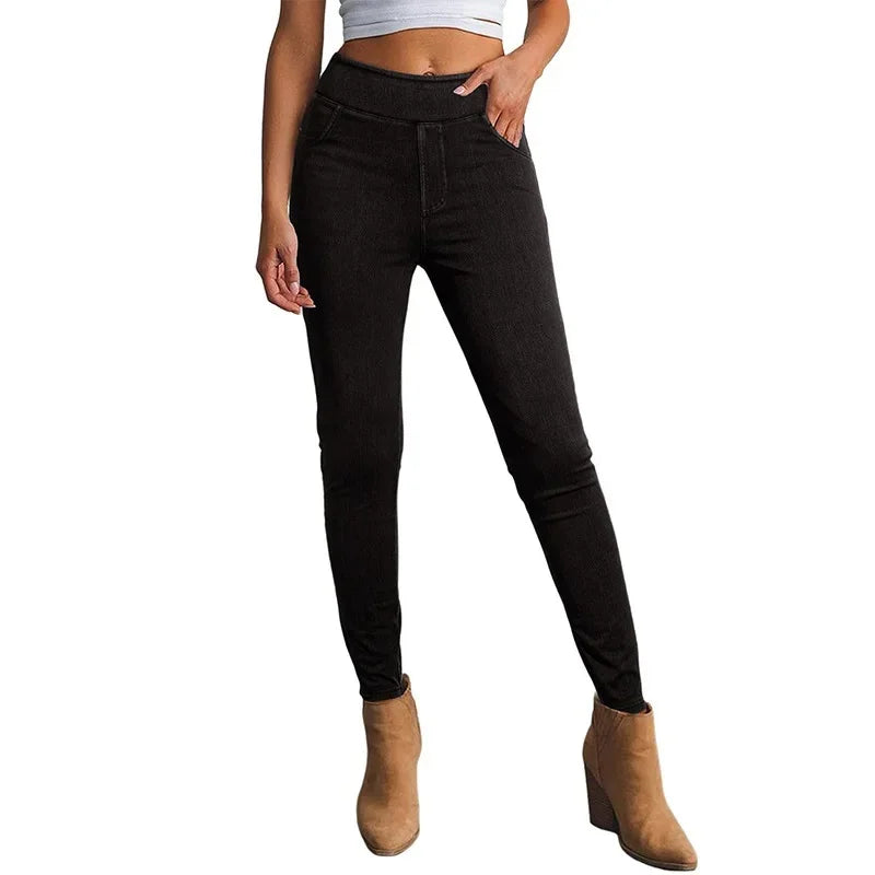 Women's High-Rise Slim Jeans in Stretch Denim – Dark Blue & Black Classic Fit for Everyday Elegance | Koossa