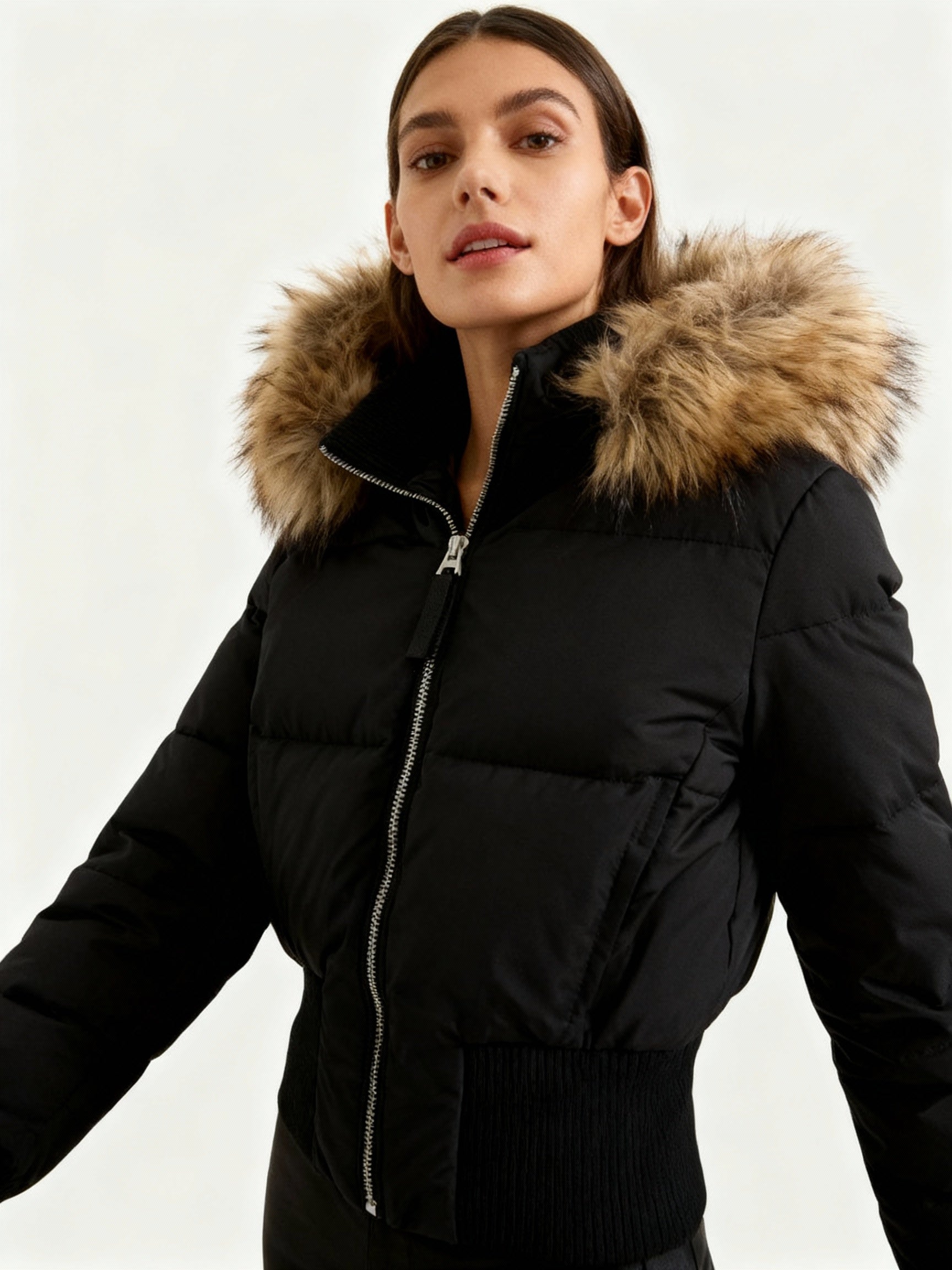 Women's Quilted Winter Puffer Jacket with Detachable Faux Fur Hood — Insulated Warm Coat for Autumn & Winter | Koossa