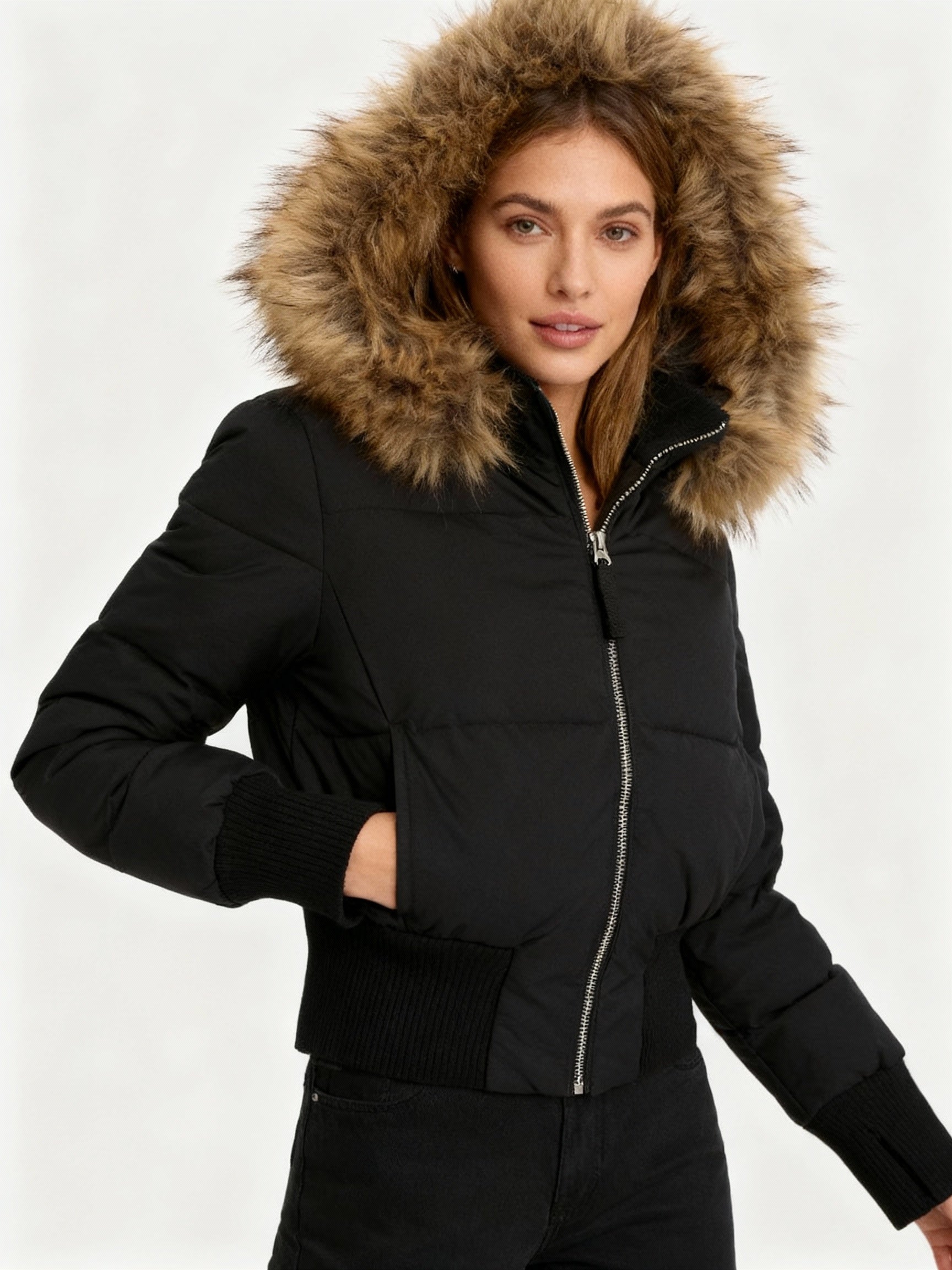 Women's Quilted Winter Puffer Jacket with Detachable Faux Fur Hood — Insulated Warm Coat for Autumn & Winter | Koossa