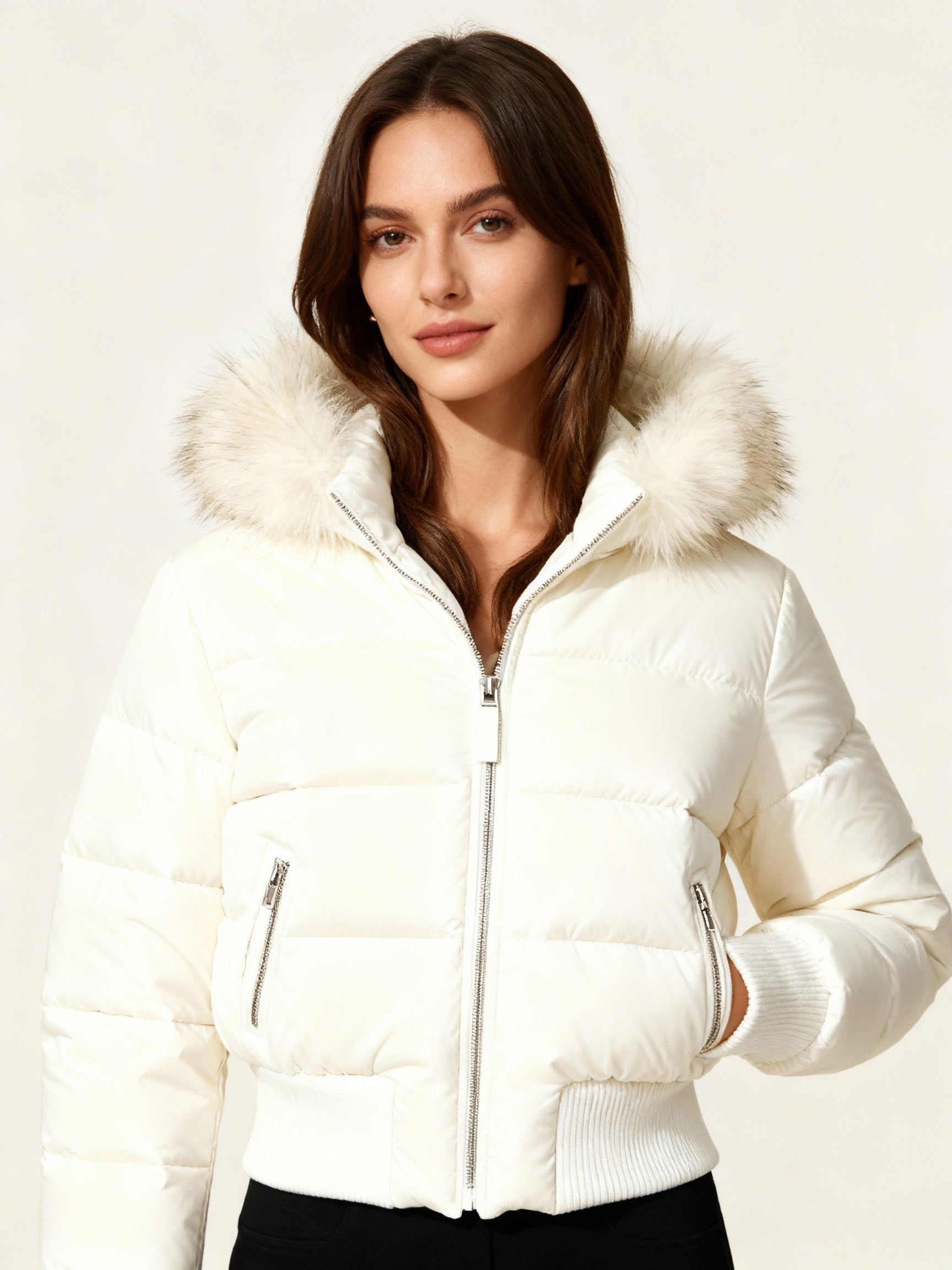 Women's Quilted Winter Puffer Jacket with Detachable Faux Fur Hood — Insulated Warm Coat for Autumn & Winter | Koossa