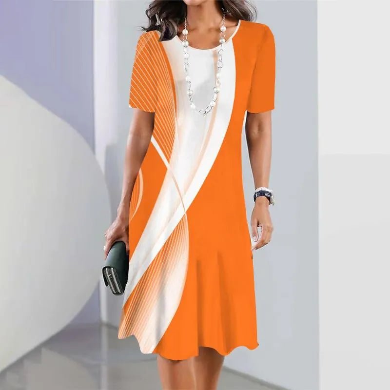 Women's Midi Dress with Abstract Monochrome Print and Relaxed A-Line Silhouette for Effortless Summer Occasions | Koossa
