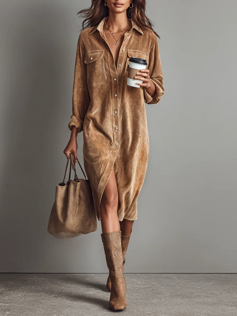 Women's Button-Through Midi Shirt Dress in Cotton Blend – Effortless Everyday Elegance for Spring and Summer | Koossa
