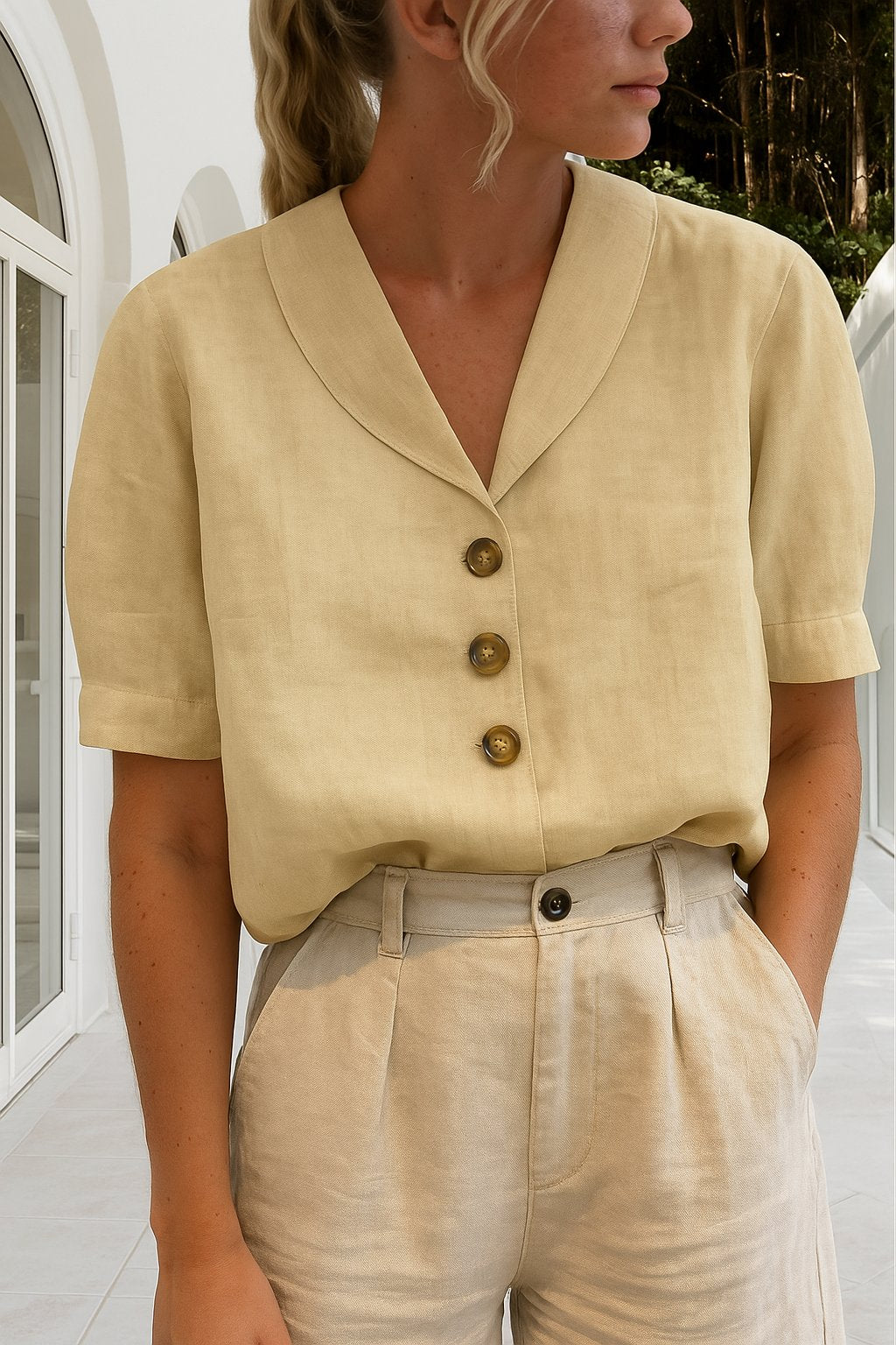Women's Short Sleeve Button Blouse in Four Classic Colours for Work and Weekend | Koossa