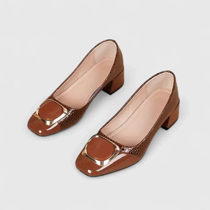 Women's Embossed Leather Loafers with Block Heel and Chain Trim | Koossa