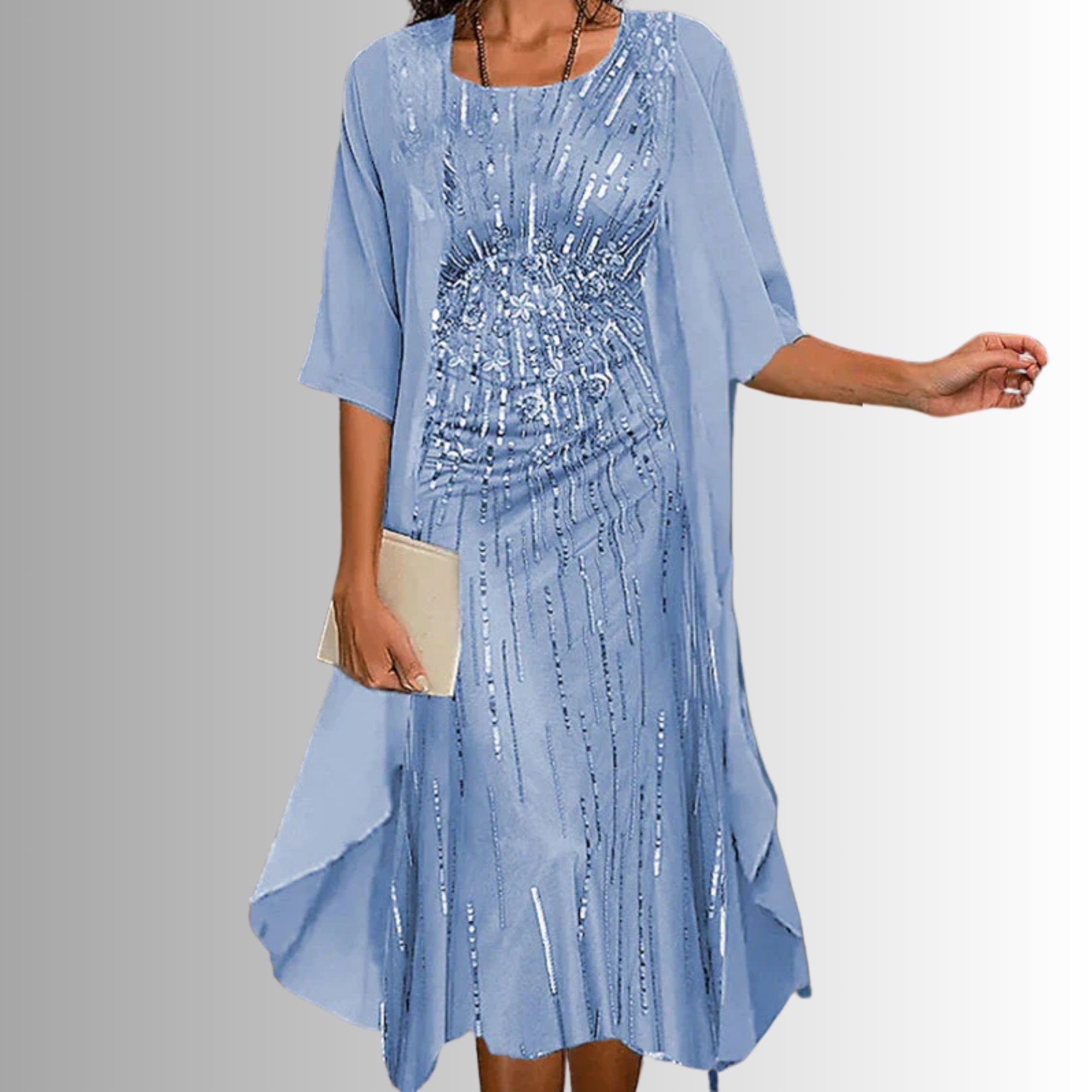 Women's Botanical Print Dress and Cardigan Two-Piece Set with Three-Quarter Sleeves for Garden Parties and Spring Occasions | Koossa