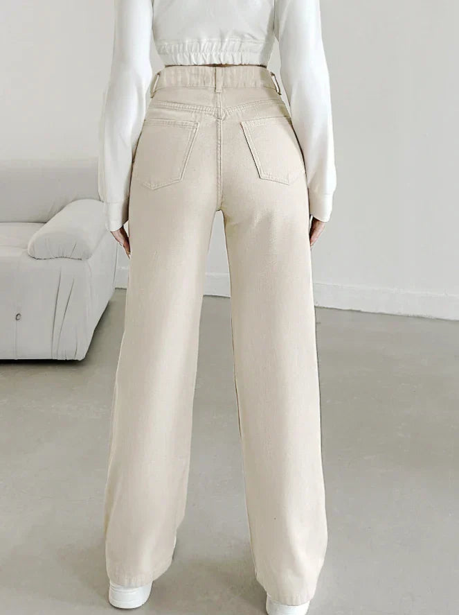 High-Waisted Straight-Leg Trousers in Ivory for Work and Weekend | Koossa