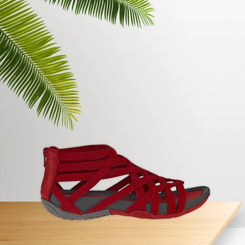 Women's Contoured Footbed Sandals with Adjustable Straps in Leather-Look Finish for Summer Wear | Koossa