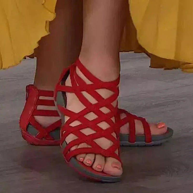 Women's Contoured Footbed Sandals with Adjustable Straps in Leather-Look Finish for Summer Wear | Koossa