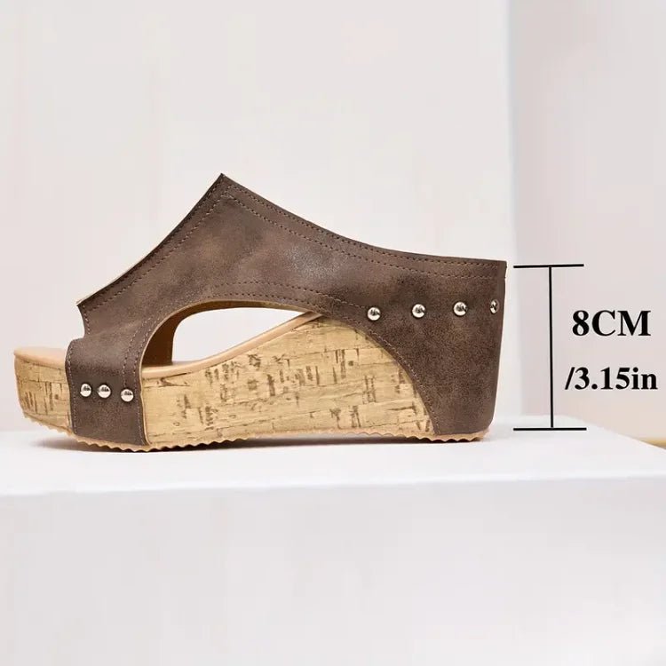 Women's Cork Wedge Sandals with Contoured Footbed – Black, Brown, Beige – Summer Comfort Footwear for Walking and Holidays | Koossa