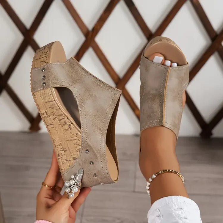 Women's Cork Wedge Sandals with Contoured Footbed – Black, Brown, Beige – Summer Comfort Footwear for Walking and Holidays | Koossa