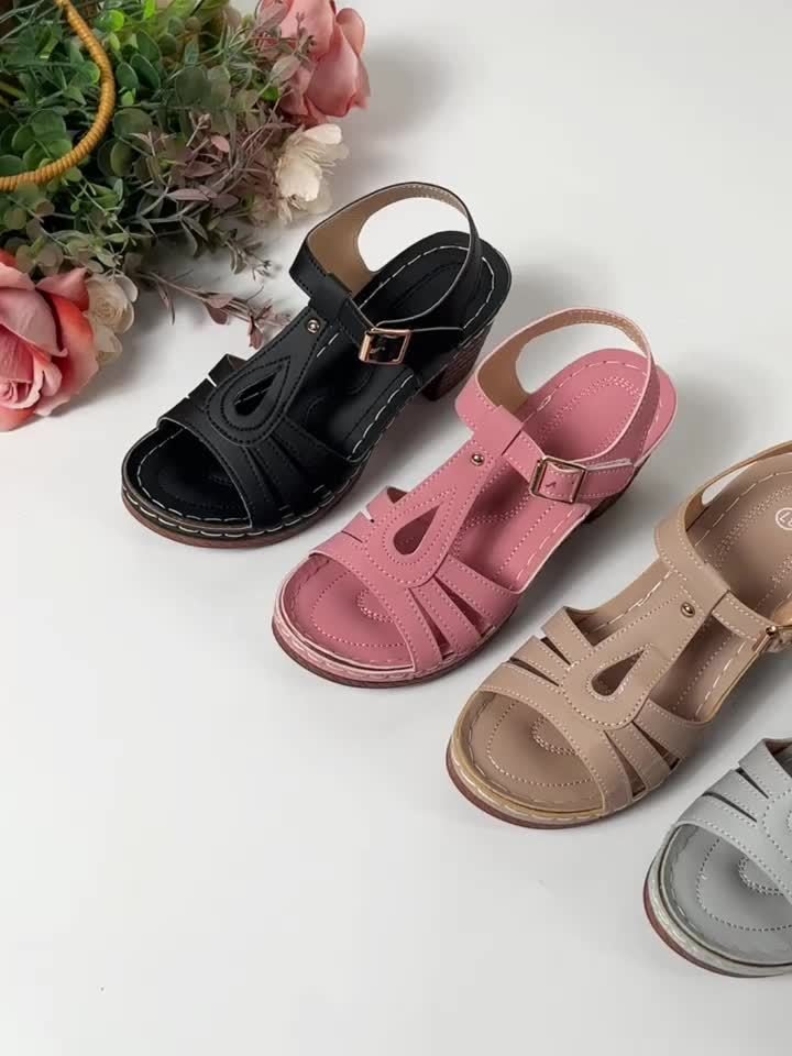 Women's Cushioned Block-Heel Sandals with Buckle Strap in Vegan Leather | Koossa