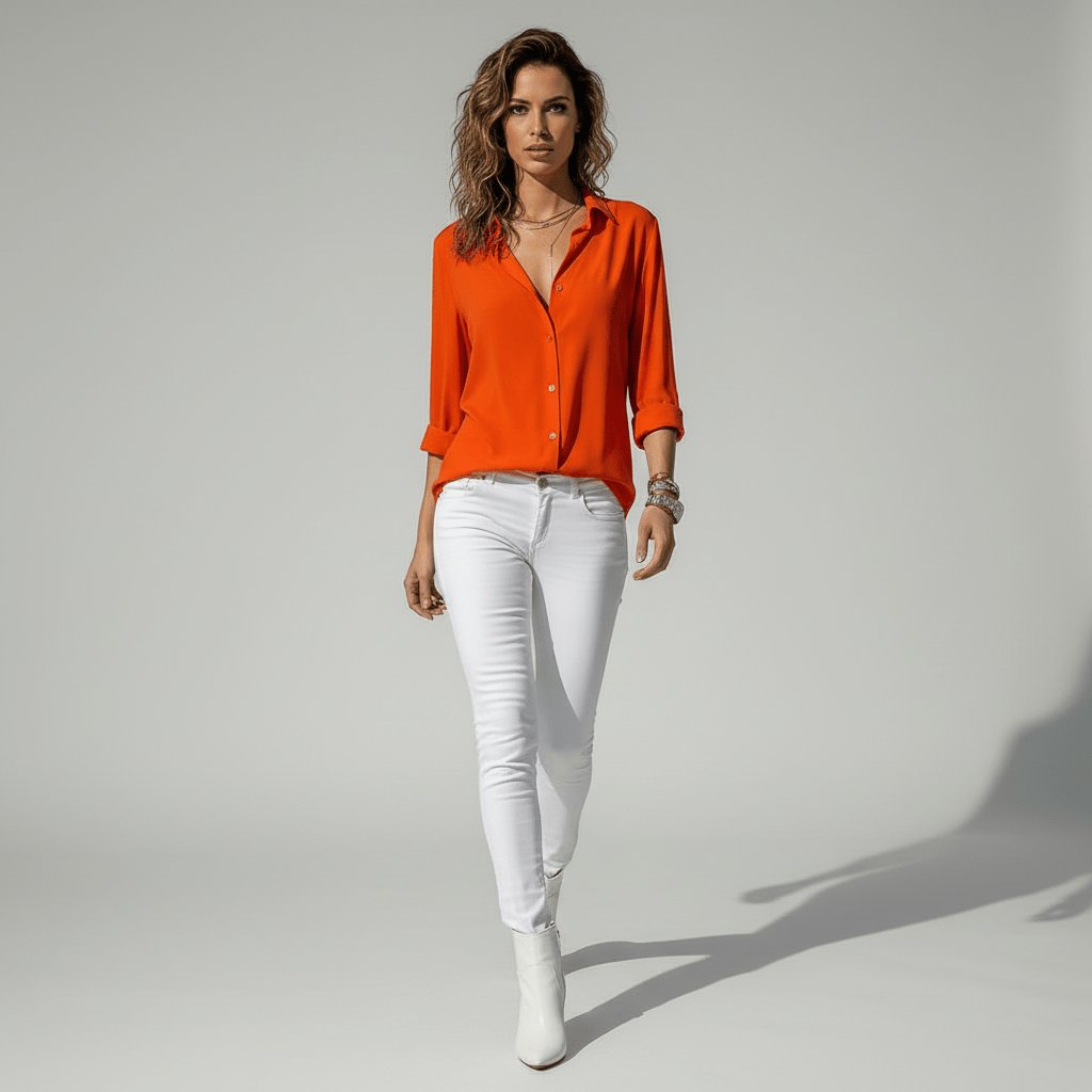 Women's Relaxed-Fit Button-Through Shirt in Classic Grey | Smart-Casual Blouse with Rollable Cuffs for Office, Weekend, and Evening Wear | Koossa