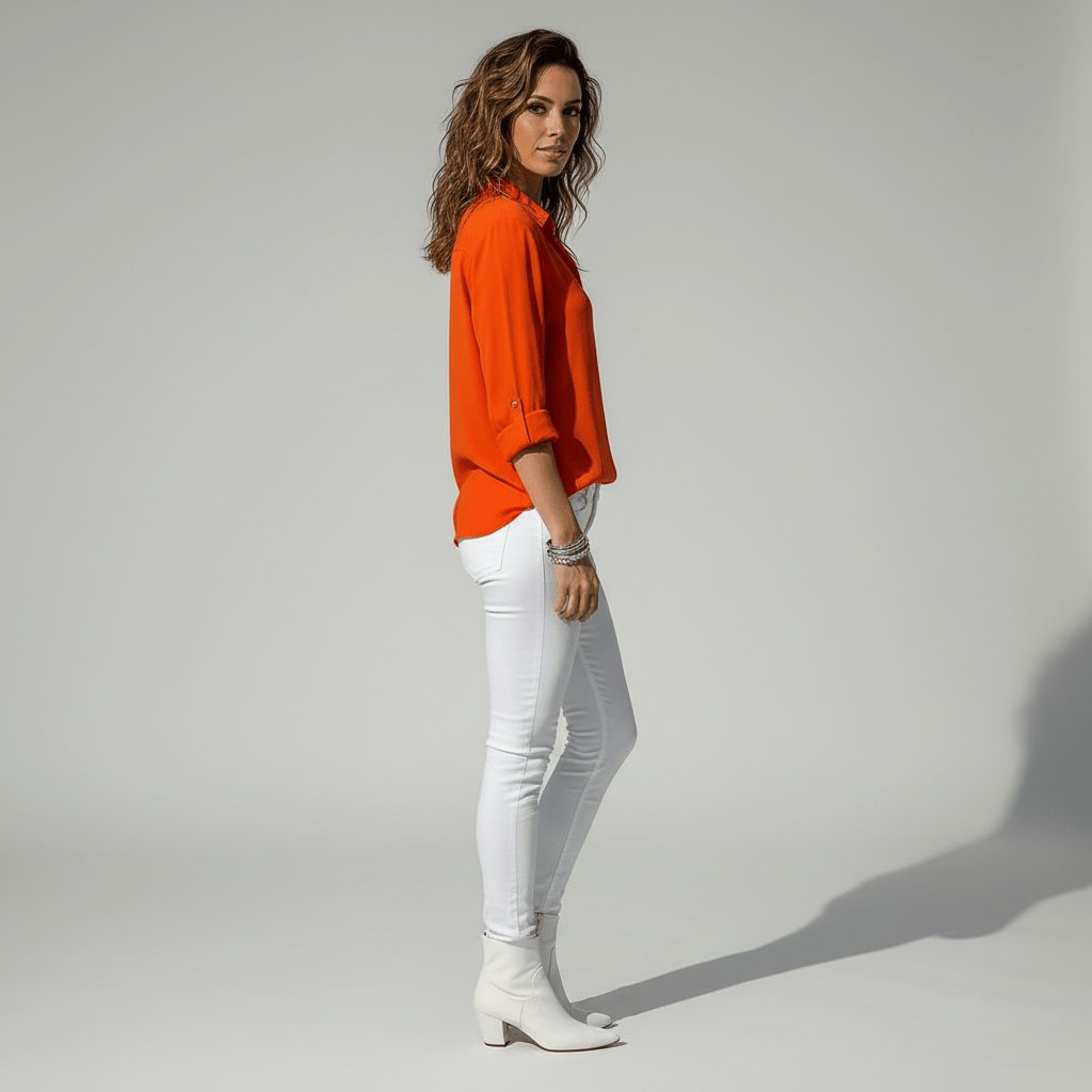 Women's Relaxed-Fit Button-Through Shirt in Classic Grey | Smart-Casual Blouse with Rollable Cuffs for Office, Weekend, and Evening Wear | Koossa