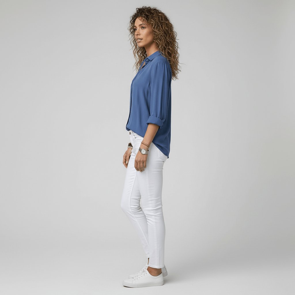 Women's Relaxed-Fit Button-Through Shirt in Classic Grey | Smart-Casual Blouse with Rollable Cuffs for Office, Weekend, and Evening Wear | Koossa