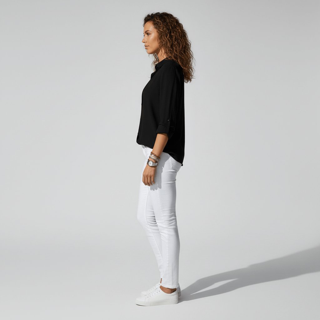 Women's Relaxed-Fit Button-Through Shirt in Classic Grey | Smart-Casual Blouse with Rollable Cuffs for Office, Weekend, and Evening Wear | Koossa